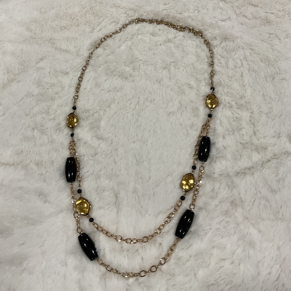 Chico’s 36” Gold and Black Beaded Necklace